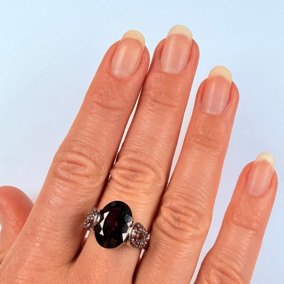 Estate 14K White Gold 7.5 CT Rhodolite Garnet & Ruby Custom Vintage Ring - Picture 10 of 12